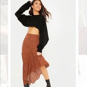 Asymmetrical rust leopard skirt